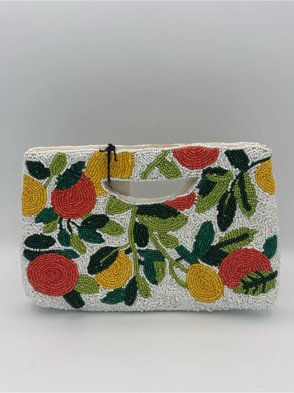 Sincerely Jules Citrus Fruit Beaded Clutch - White, Orange & Yellow